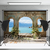 Lofaris Floral Arch Door Seaside Photo Retro Wall Backdrop